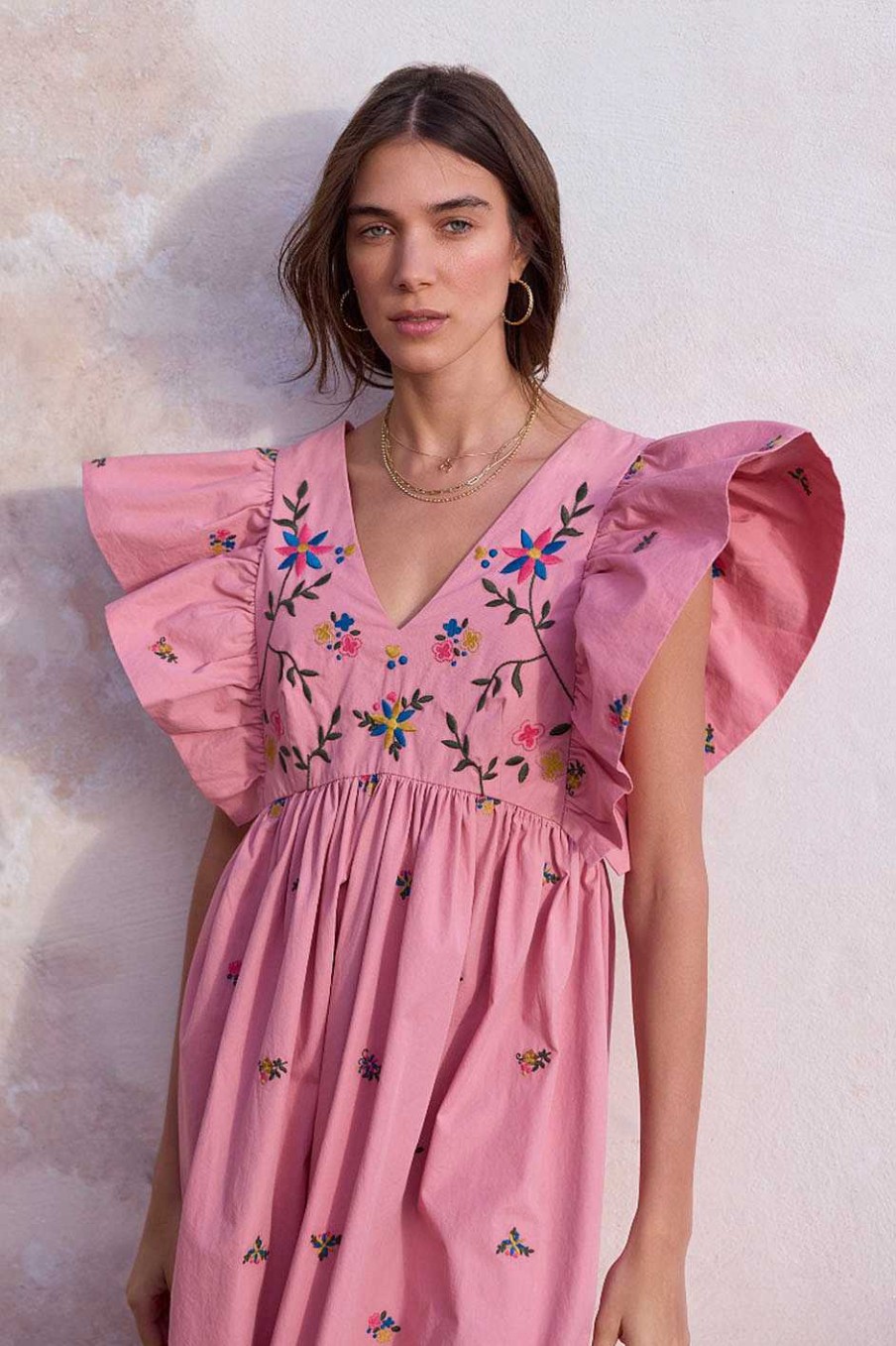 WYSE London Dresses & Jumpsuits | Emmeline Dress - Pink Embroidered