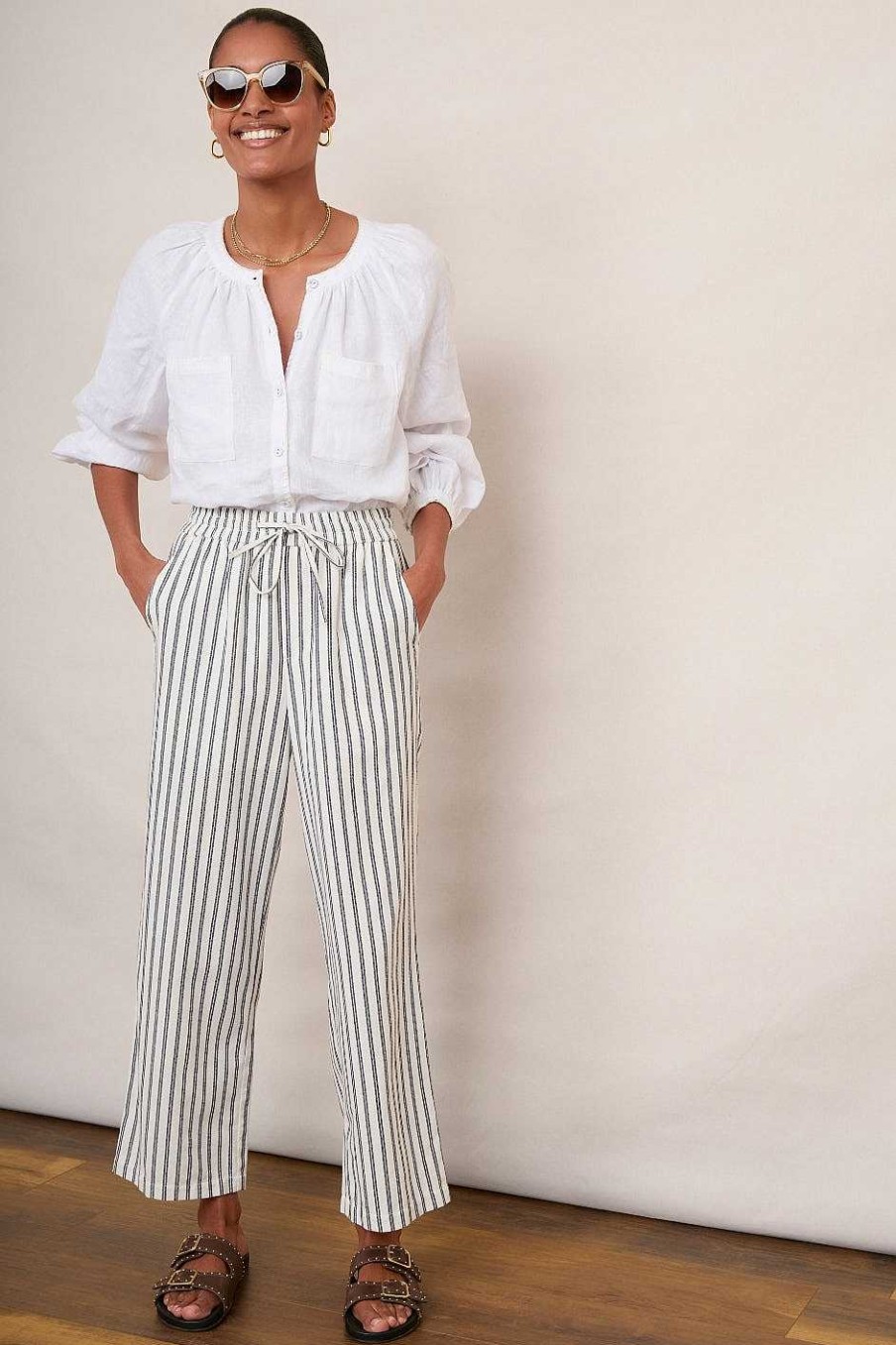 WYSE London Trousers | Everly Stripe Trousers - Blue/Ivory