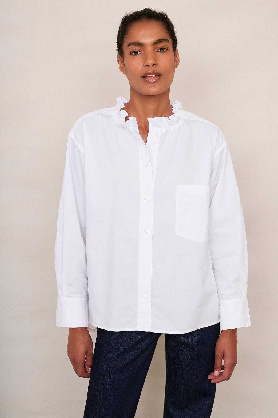 WYSE London Tops | Odette Oversized Cotton Poplin Blouse - White