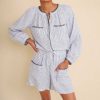 WYSE London Linen | Monica Linen Short - Ivory/Blue Stripe