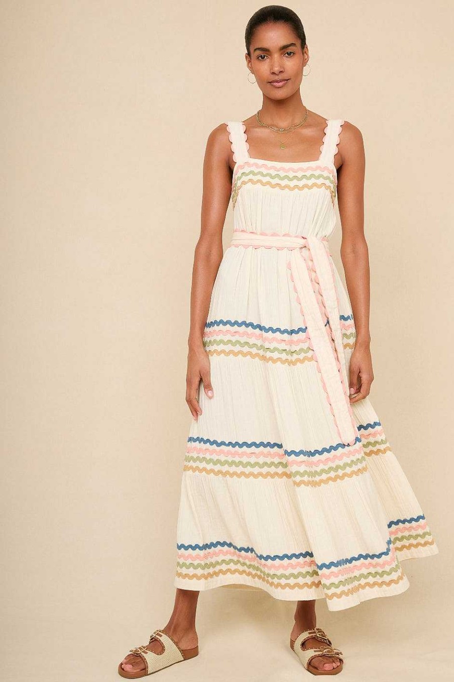 WYSE London Longer Lengths | Luciella Ric Rac Dress - Ivory/Multi