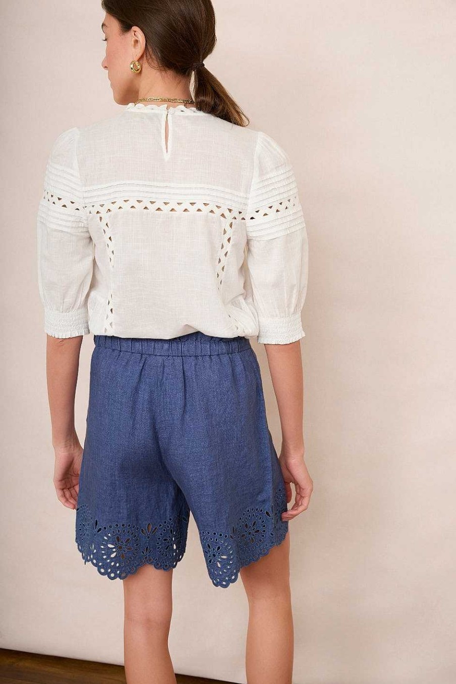 WYSE London Shorts | Faria Linen Short - Denim Blue