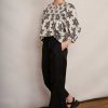 WYSE London Tops | Asley Geo Blouse - Ivory/Black Ikat