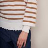 WYSE London Knitwear | Fleurine Scallop Jumper - Ivory/Caramel Stripe