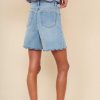 WYSE London Shorts | Brielle Long Scallop Short - Mid Wash