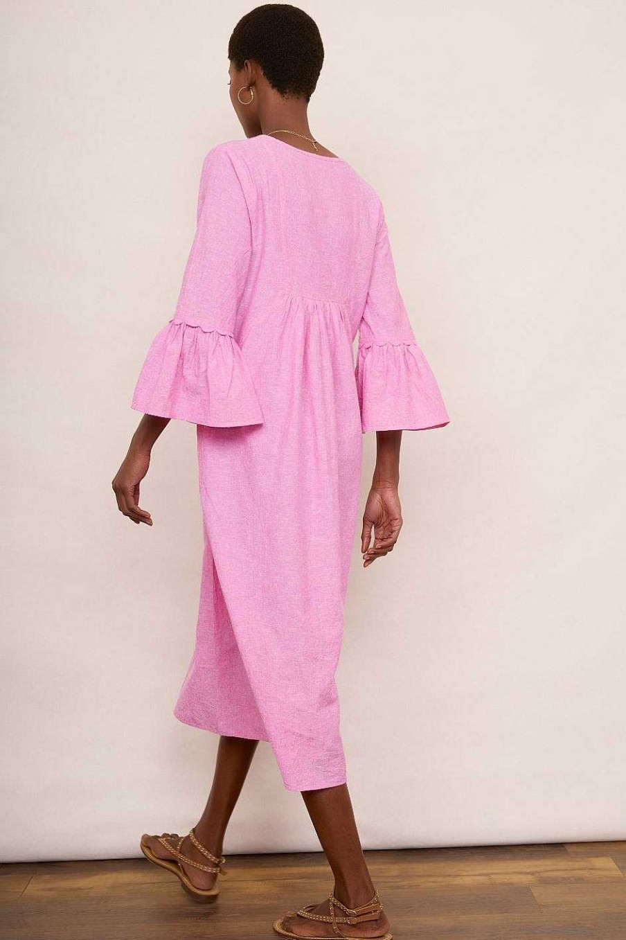 WYSE London Linen | Billie Scallop Dress - Pink