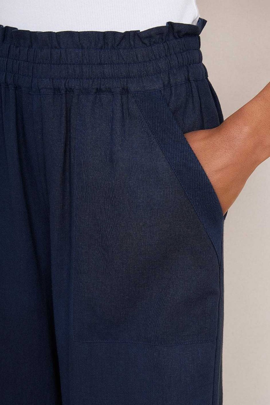 WYSE London Trousers | Martha Cropped Linen Trouser - Midnight