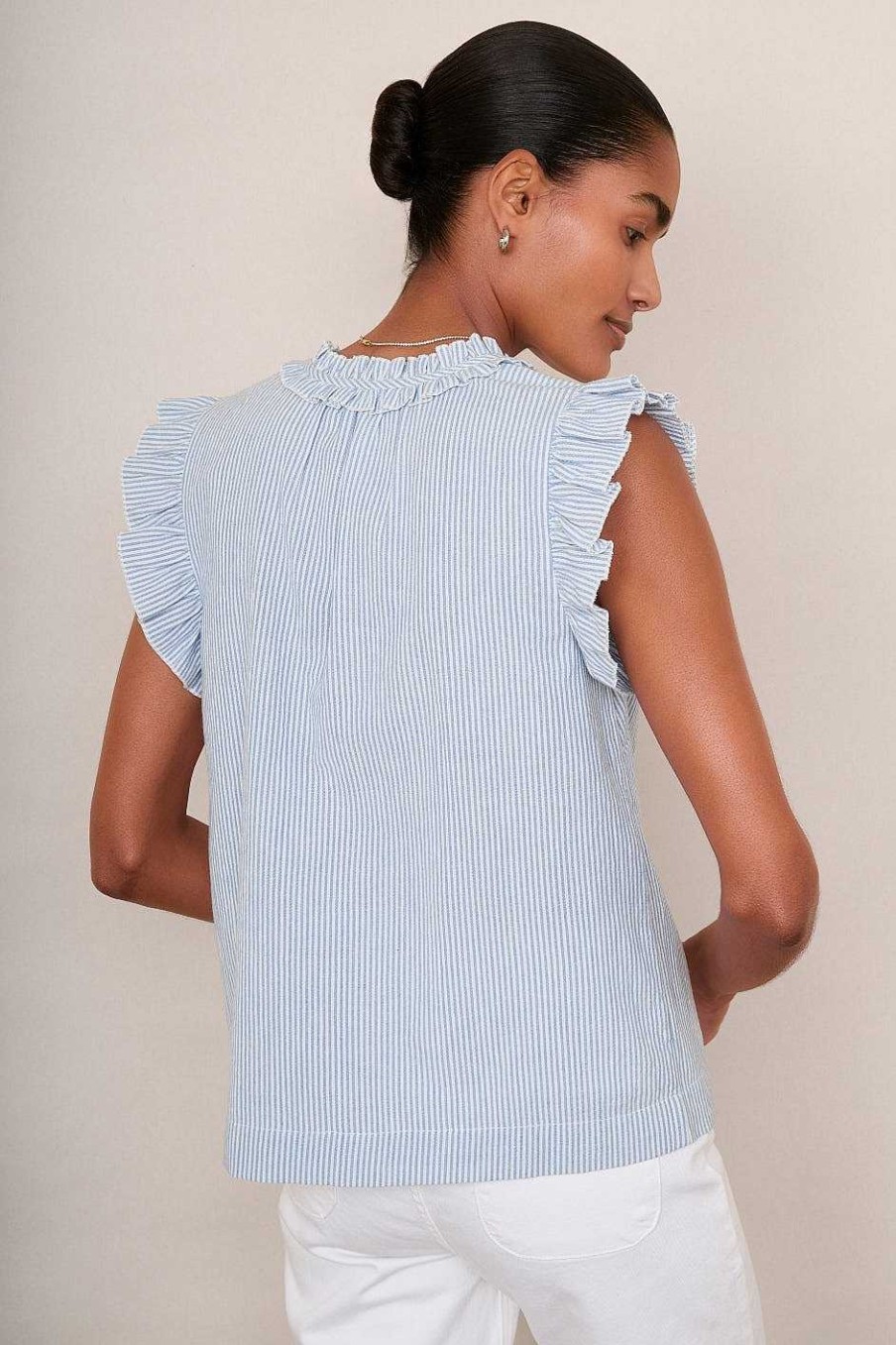 WYSE London Holiday | Felicity Top - Ivory/Blue Stripe