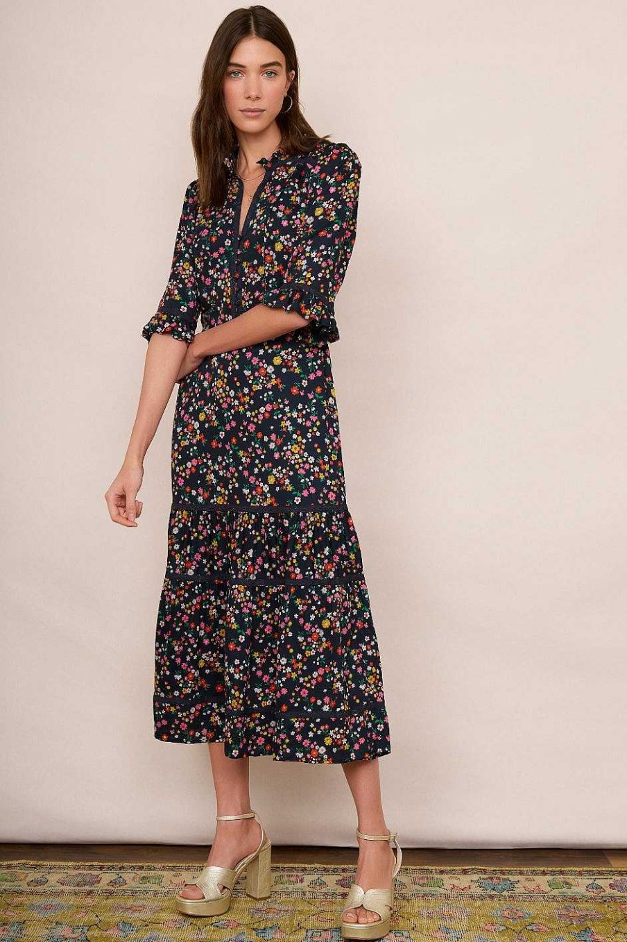 WYSE London Longer Lengths | Jodi Floral Dress - Midnight