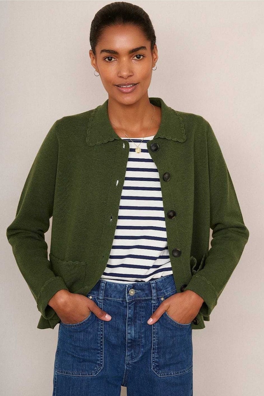 WYSE London Knitwear | Cressida Knitted Jacket - Moss Green