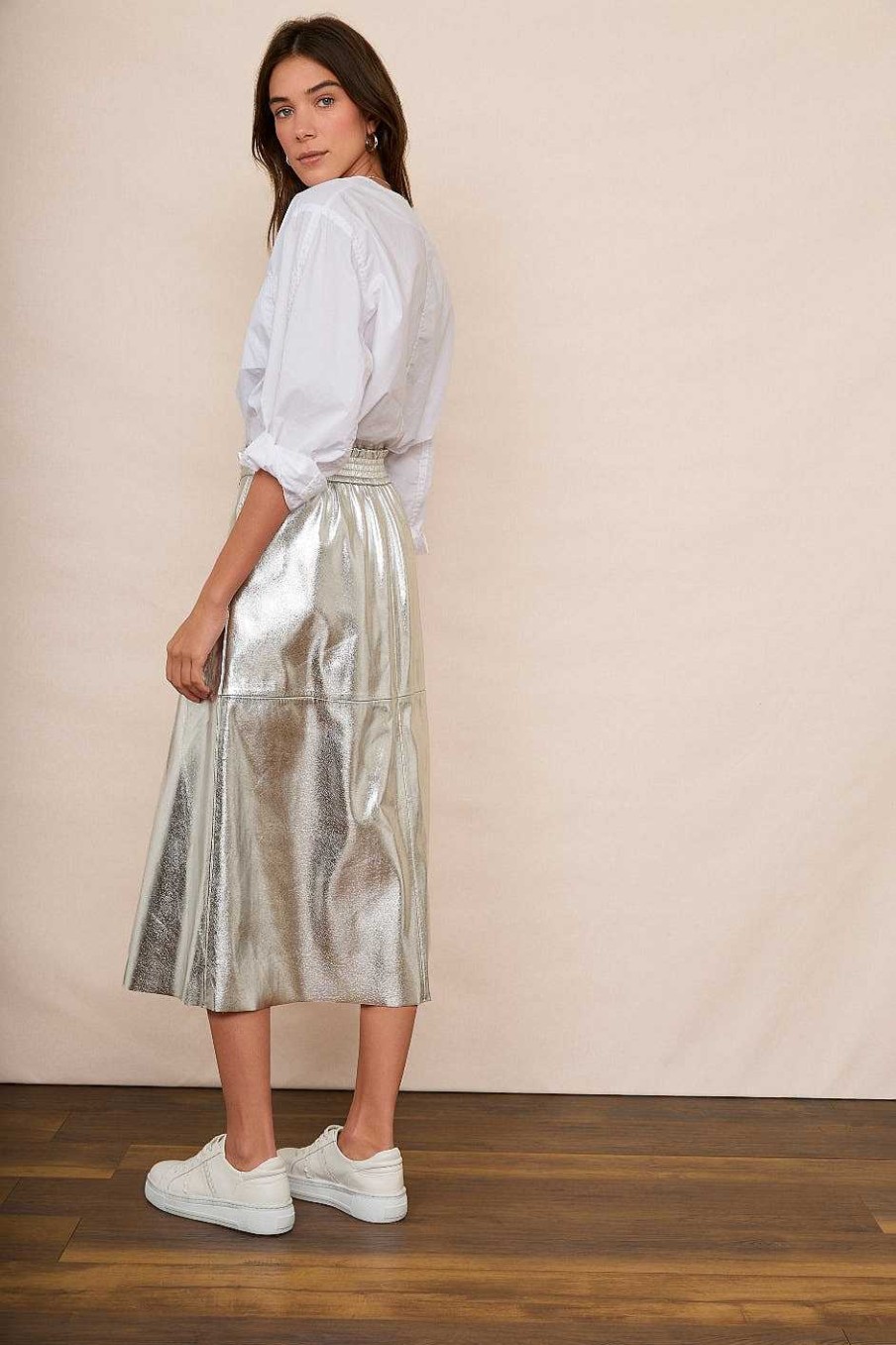 WYSE London Longer Lengths | Lateisha Faux Leather Skirt - Silver