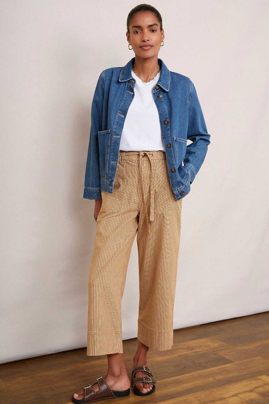 WYSE London Jeans | Astrid Stripe Jean - Tan/Ecru