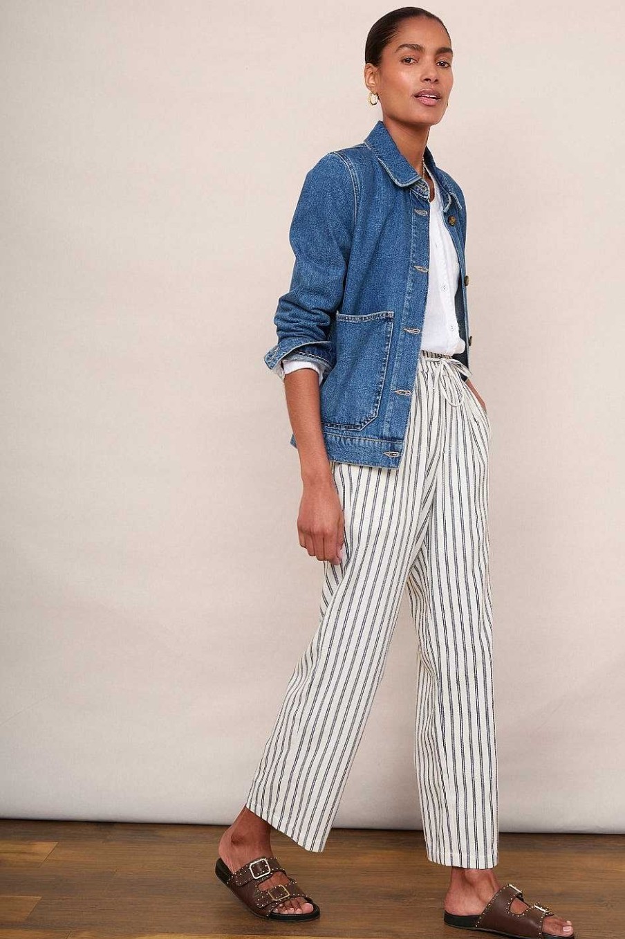 WYSE London Longer Lengths | Everly Stripe Trousers - Blue/Ivory