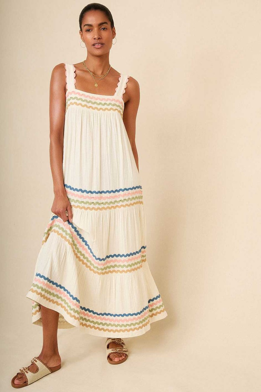 WYSE London Longer Lengths | Luciella Ric Rac Dress - Ivory/Multi