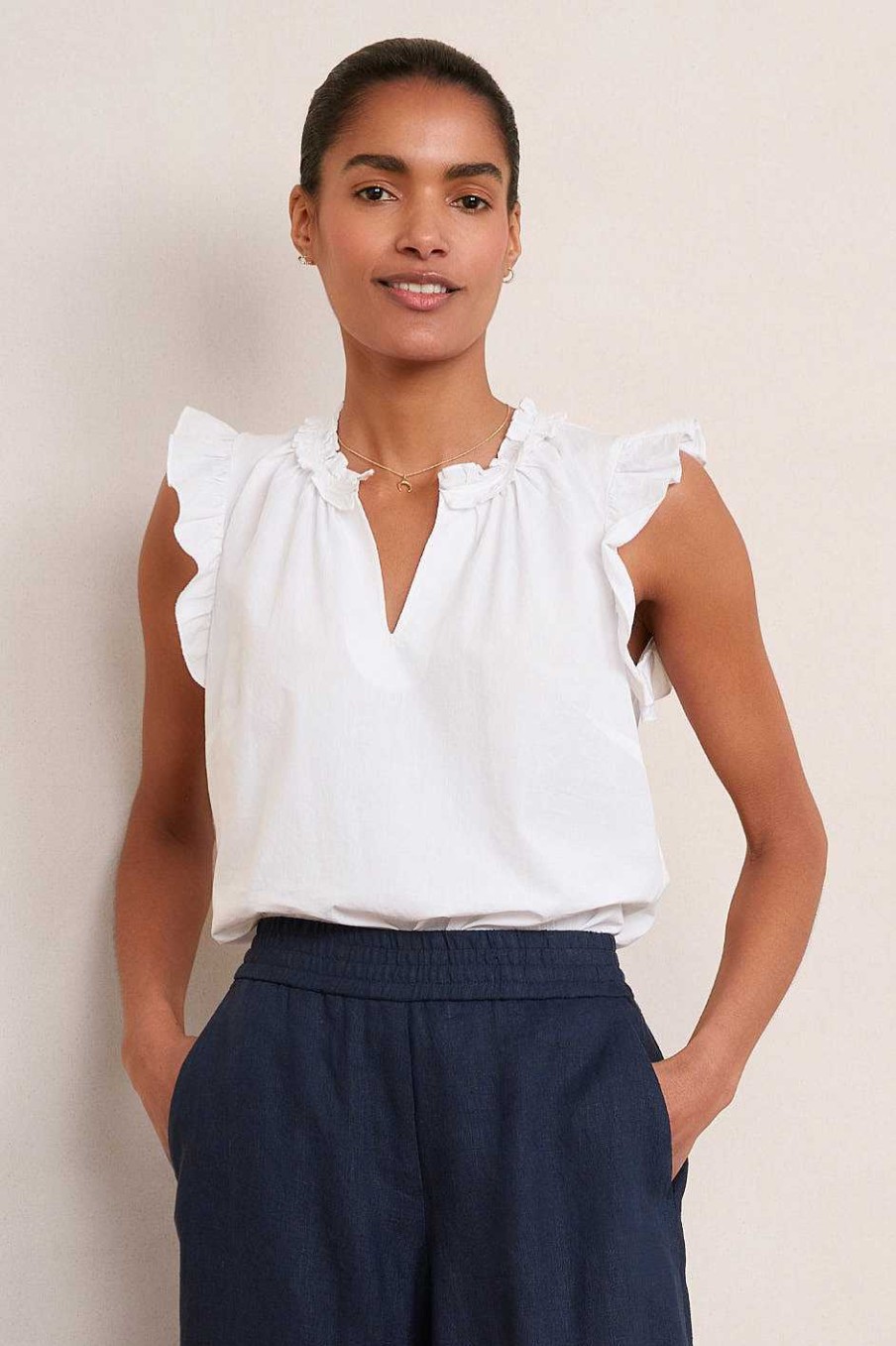 WYSE London Tops | Felicity Frill Top - White