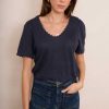 WYSE London Tops | Elyna Ric Rac Linen Tee - Midnight