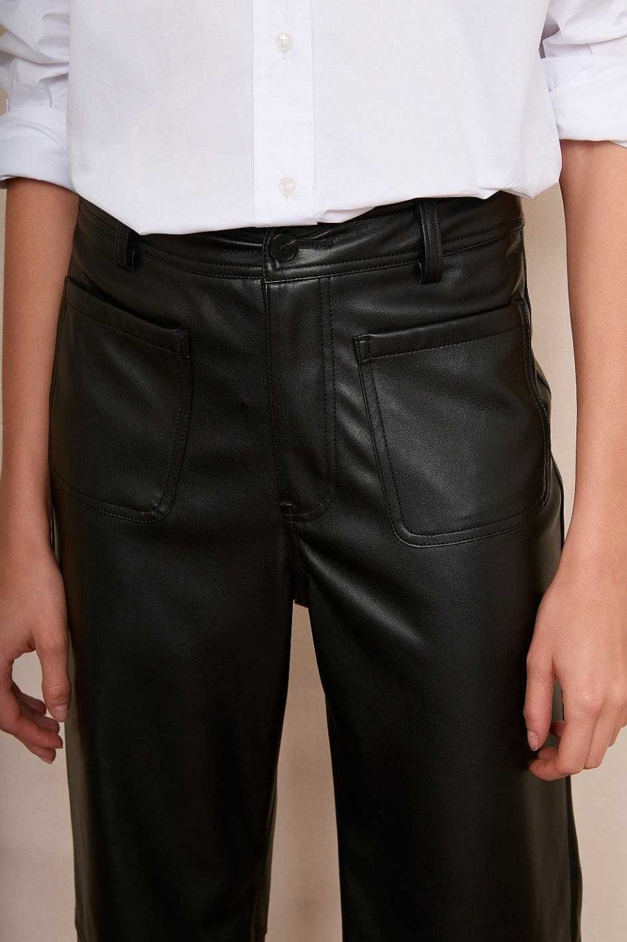 WYSE London Longer Lengths | Jules Faux Leather Trousers - Black