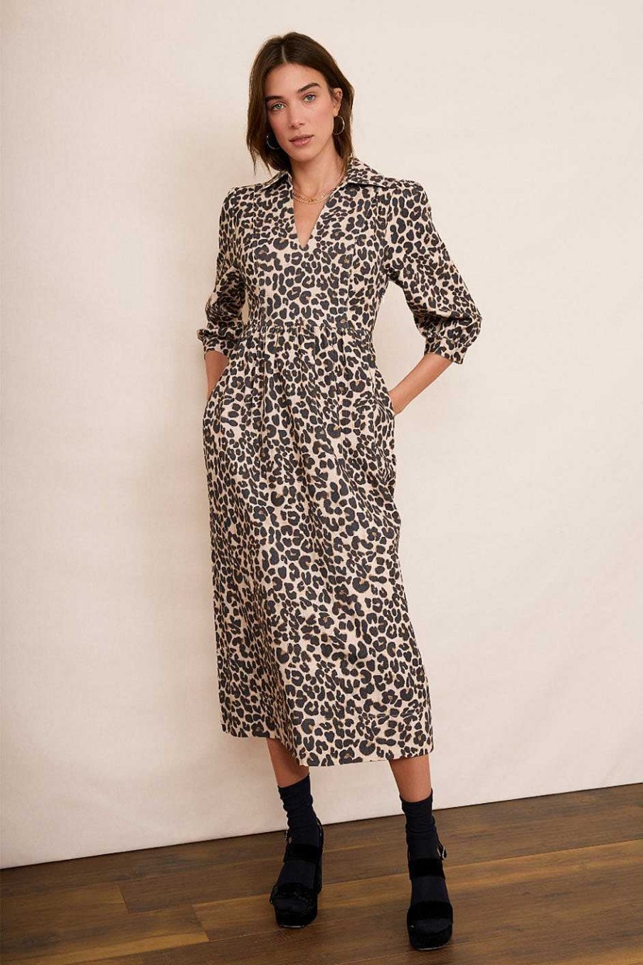 WYSE London Dresses & Jumpsuits | Gaia Denim Dress - Leopard