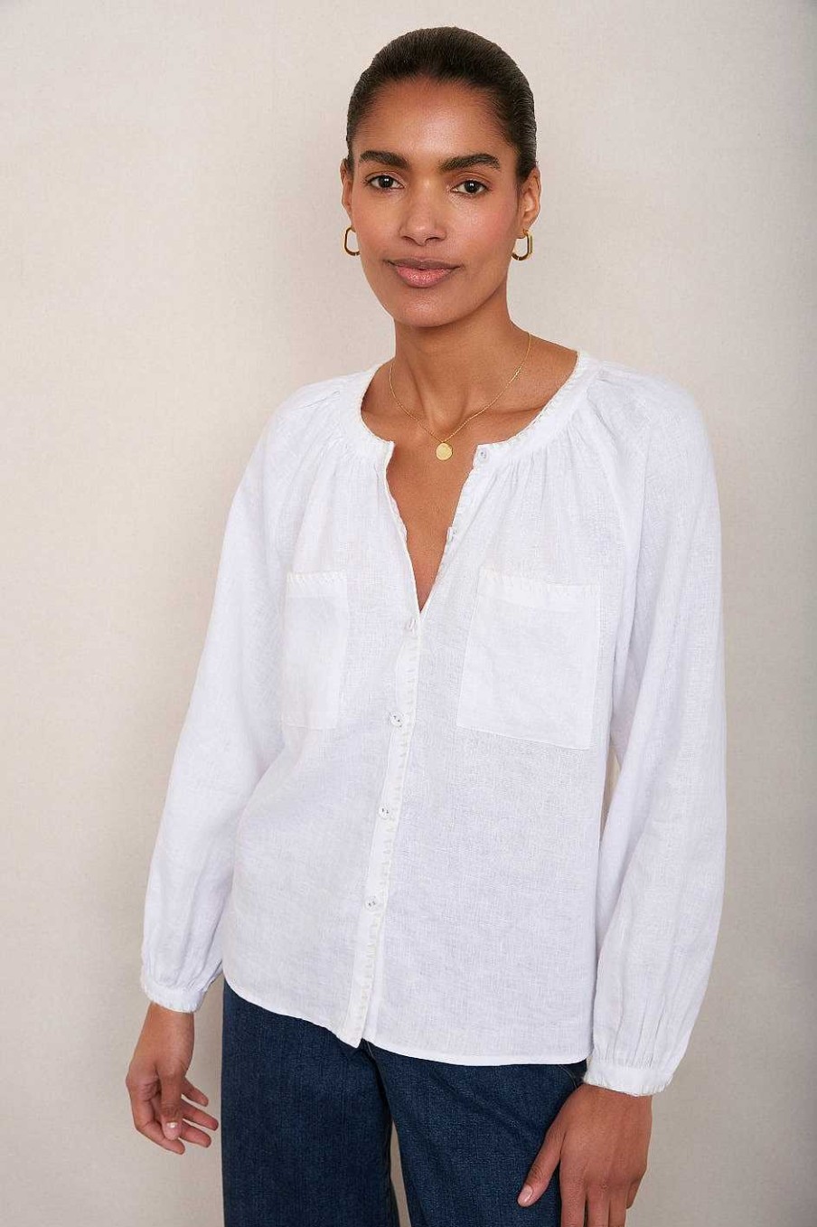 WYSE London Tops | Monica Linen Shirt - White