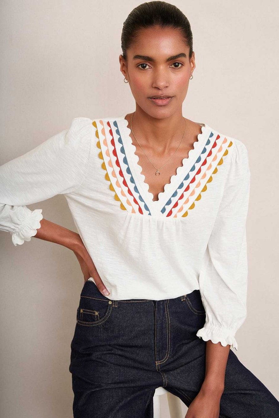 WYSE London Tops | Lizzie Ric Rac Top - White/Multi