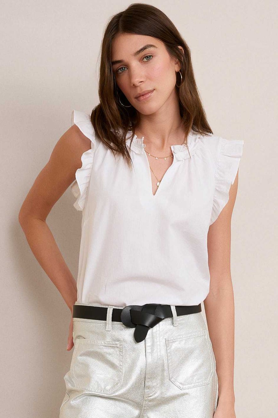 WYSE London Tops | Felicity Frill Top - White