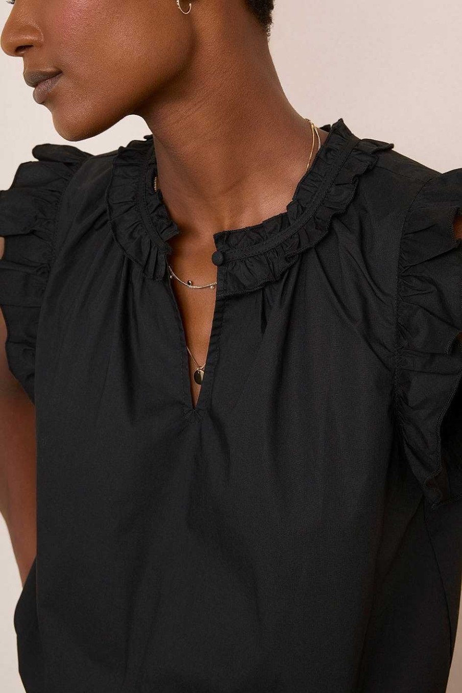 WYSE London Holiday | Felicity Frill Top - Black