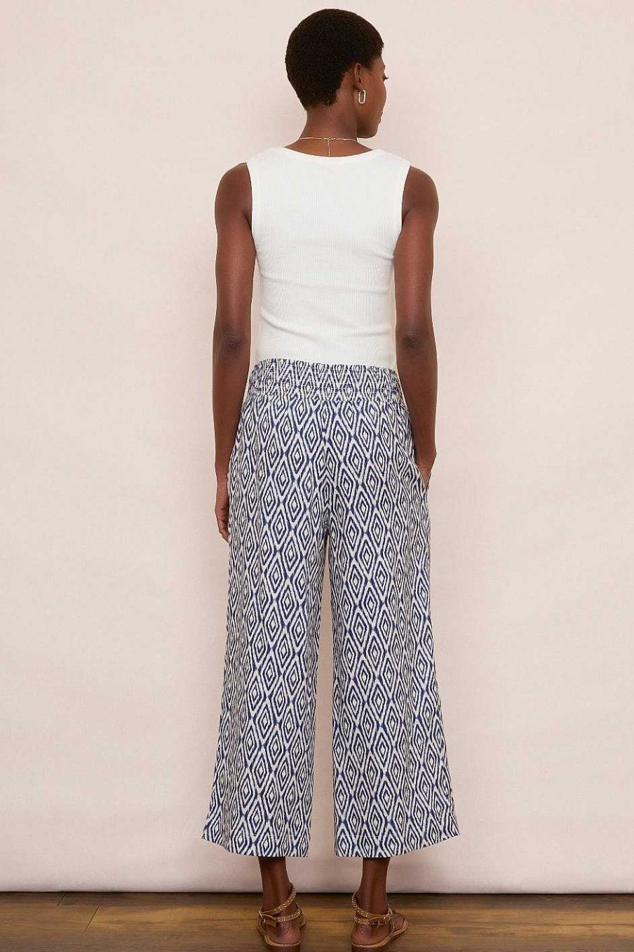 WYSE London Holiday | Penelope Linen Trouser - Midnight Ikat