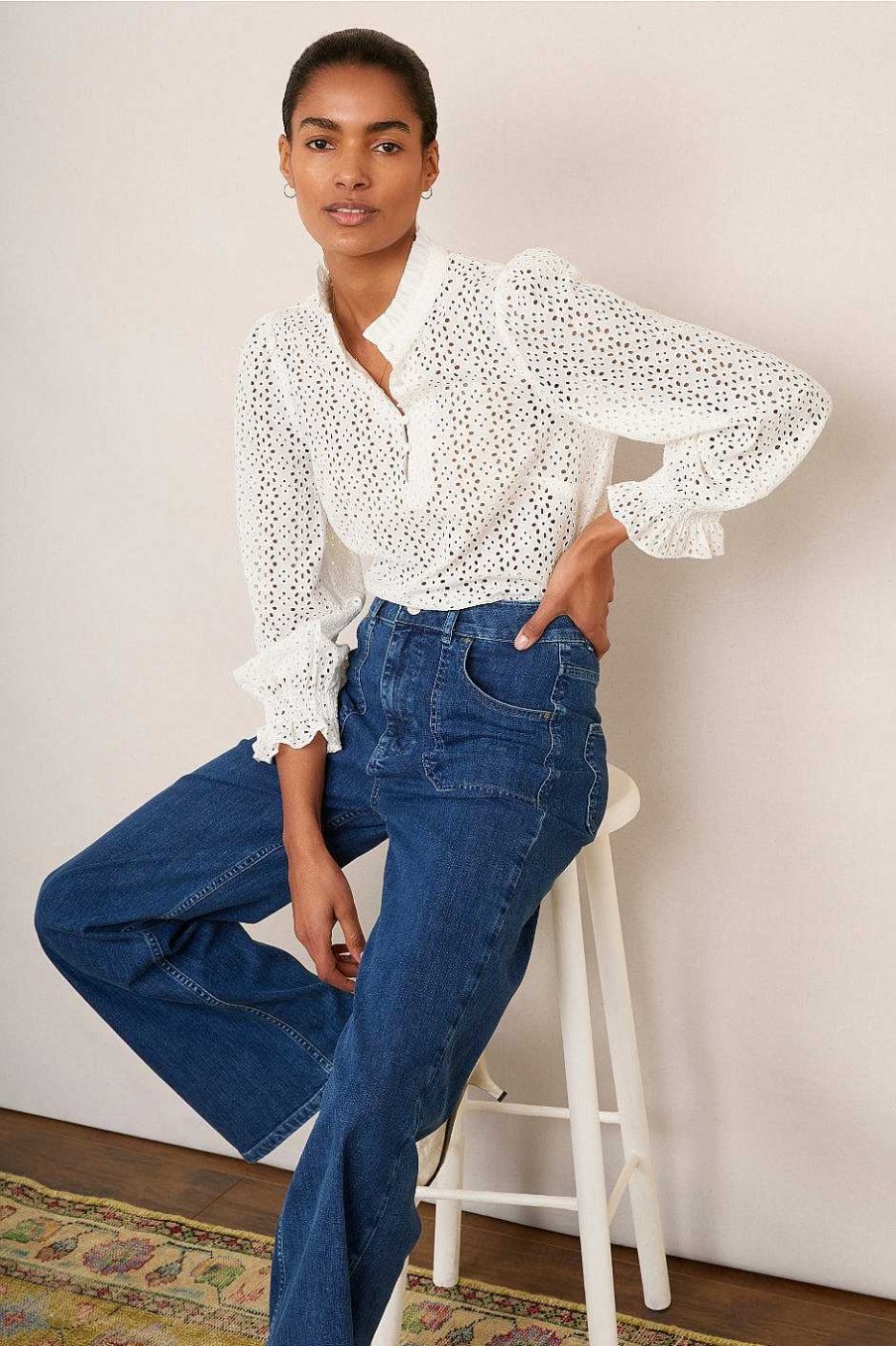 WYSE London Tops | Fran Broderie Blouse - Ivory