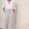 WYSE London Linen | Everly Stripe Trousers - Blue/Ivory