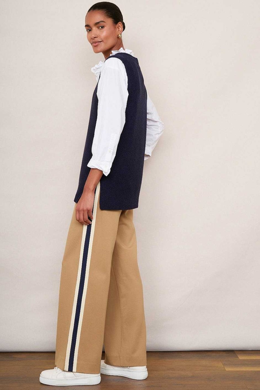 WYSE London Longer Lengths | Penny Ponte Wide Leg Trouser - Tan