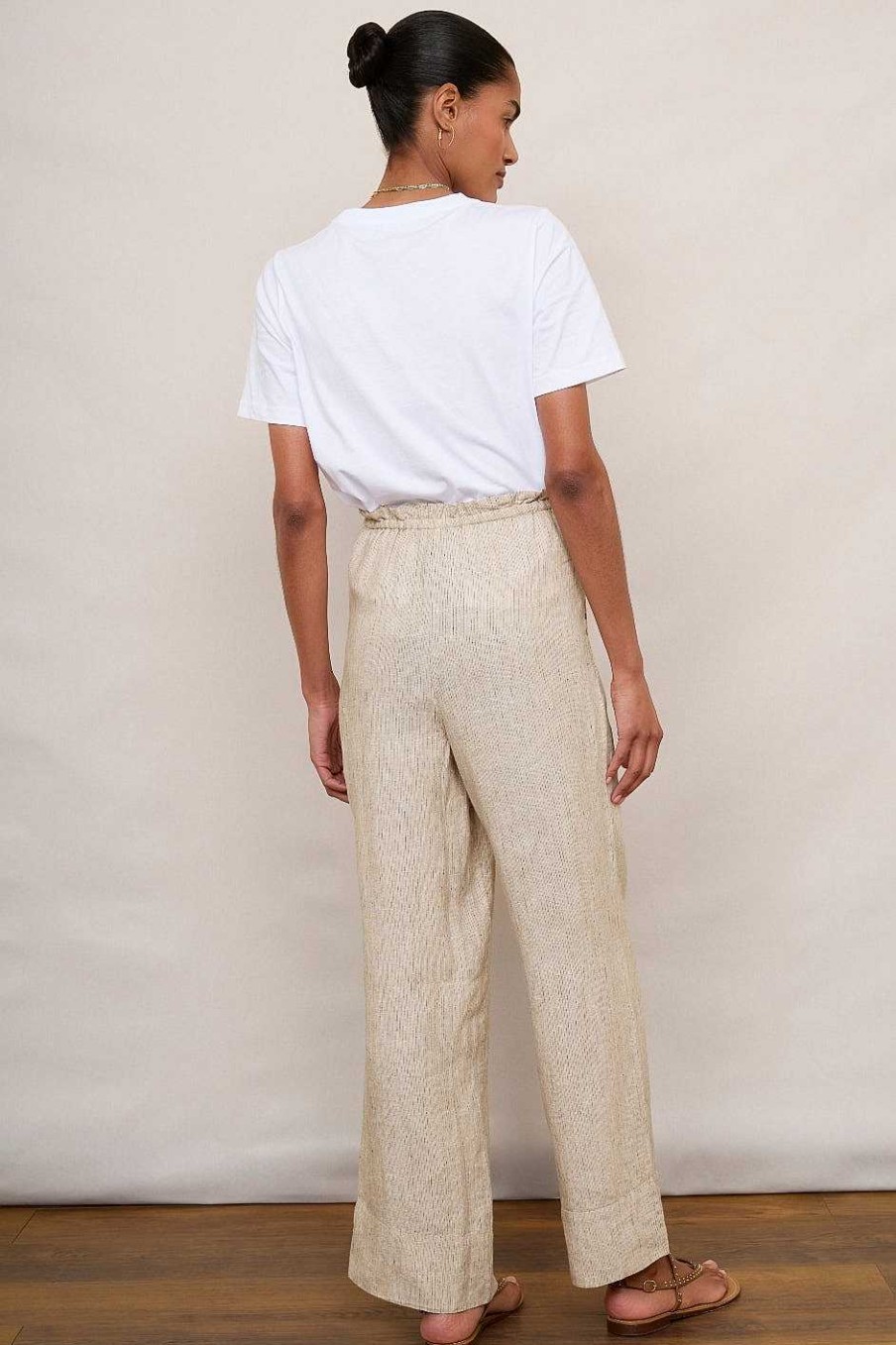 WYSE London Trousers | Melina Linen Trouser - Beige/Ivory