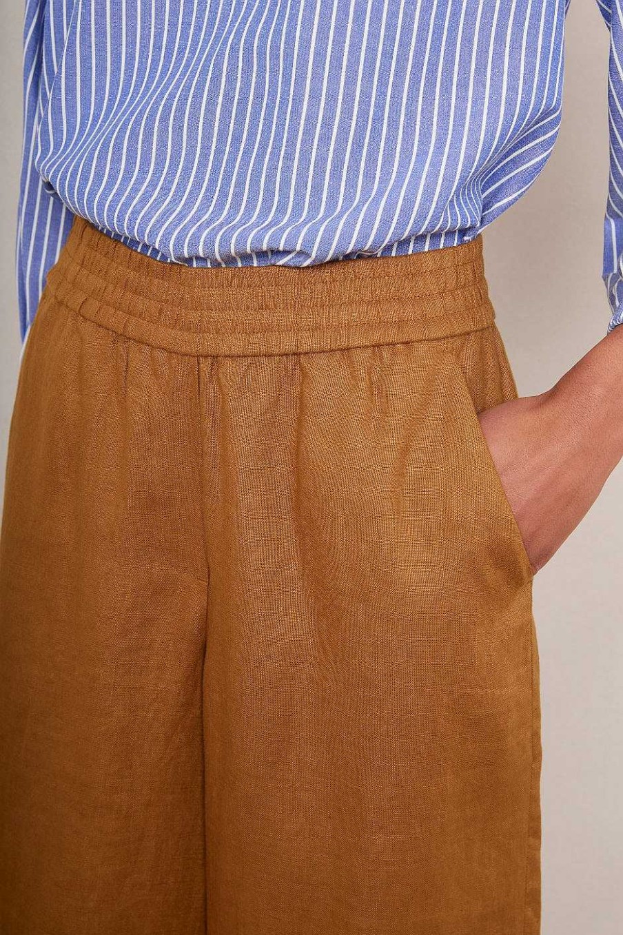 WYSE London Linen | Alma Cropped Linen Trouser - Tan