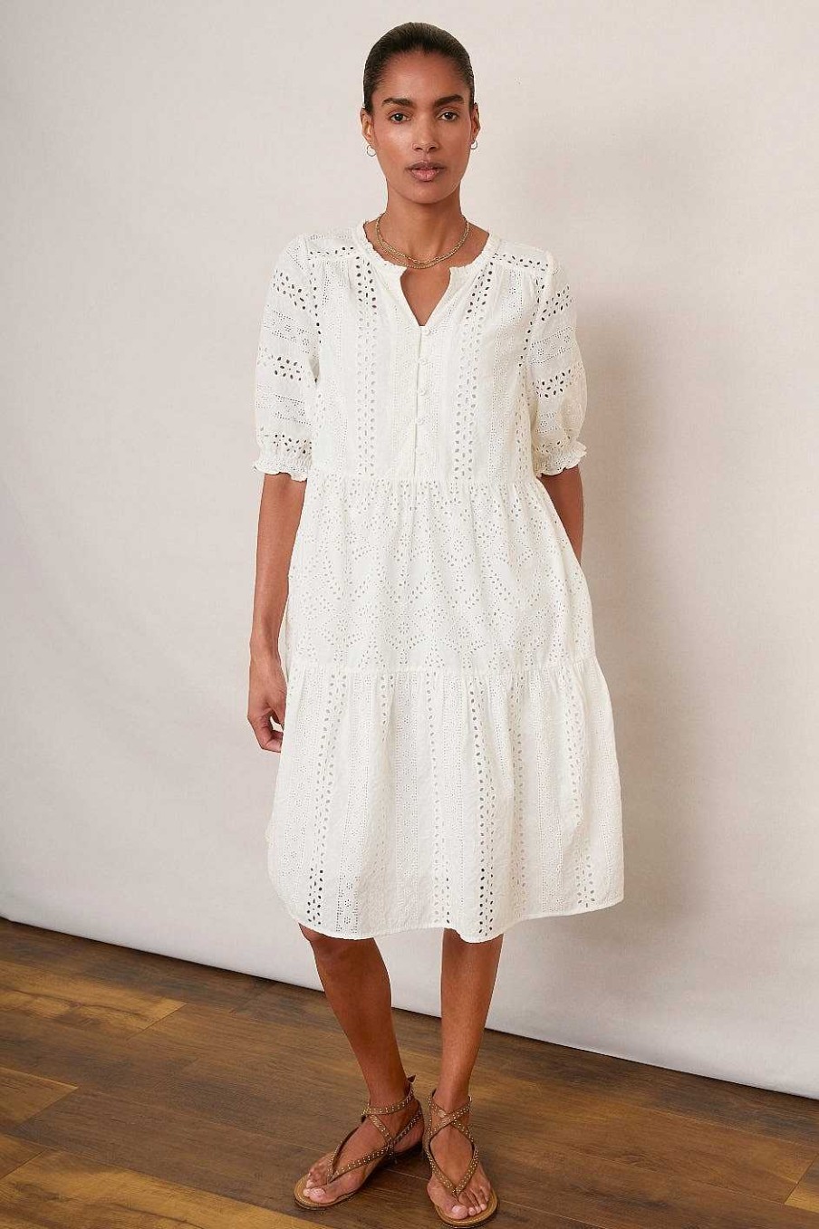 WYSE London Longer Lengths | Talina Broderie Dress - Ivory