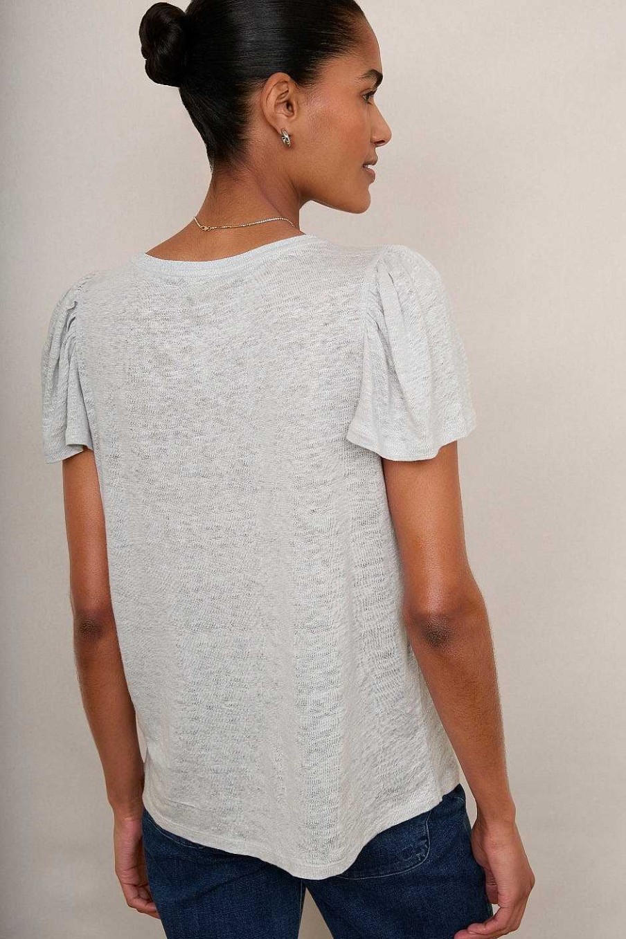 WYSE London Linen | Lily Shimmer Trim Linen Tee - Silver