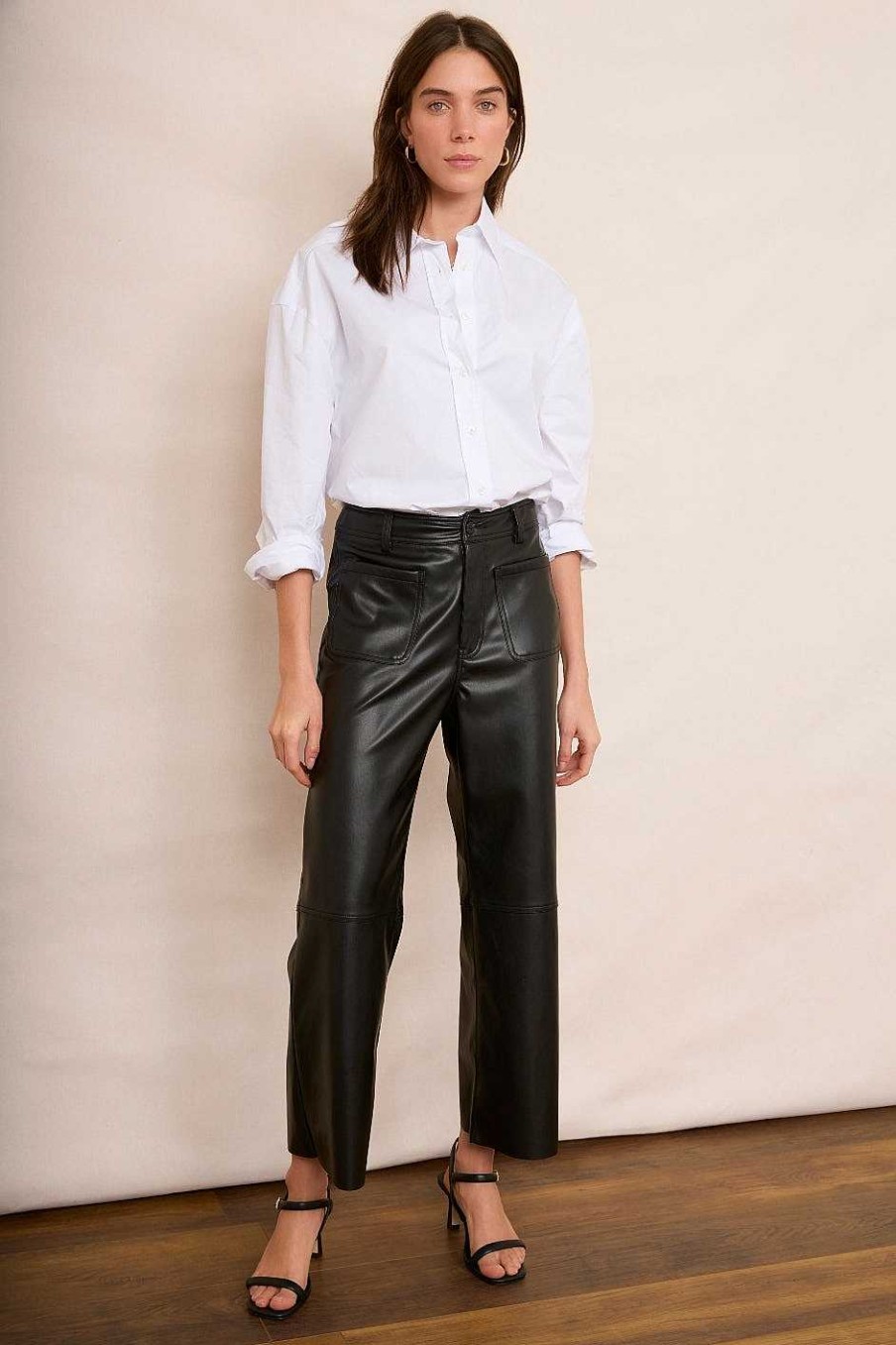 WYSE London Longer Lengths | Jules Faux Leather Trousers - Black