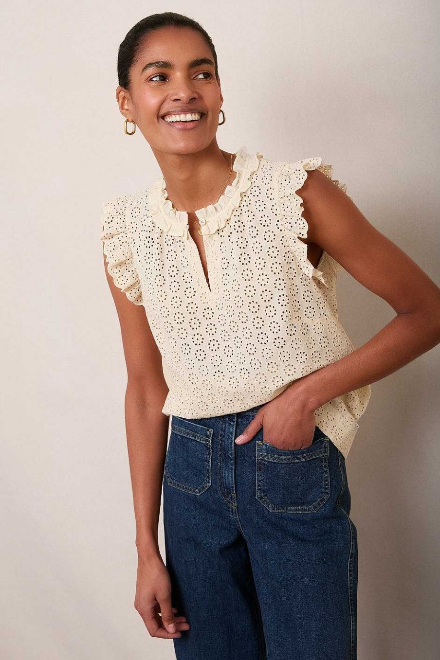 WYSE London Occasionwear | Felicity Top - Cream Broderie