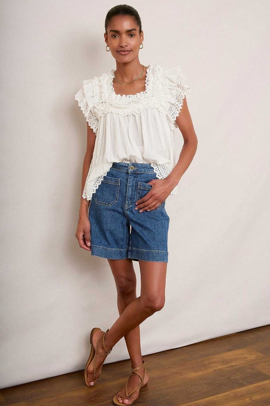 WYSE London Tops | Myla Broderie Top - Ivory