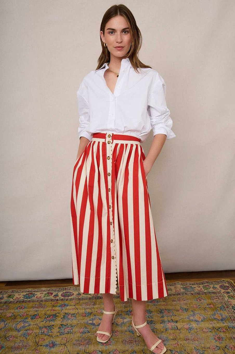 WYSE London Skirts | Pippa Ric Rac Skirt - Red Stripe