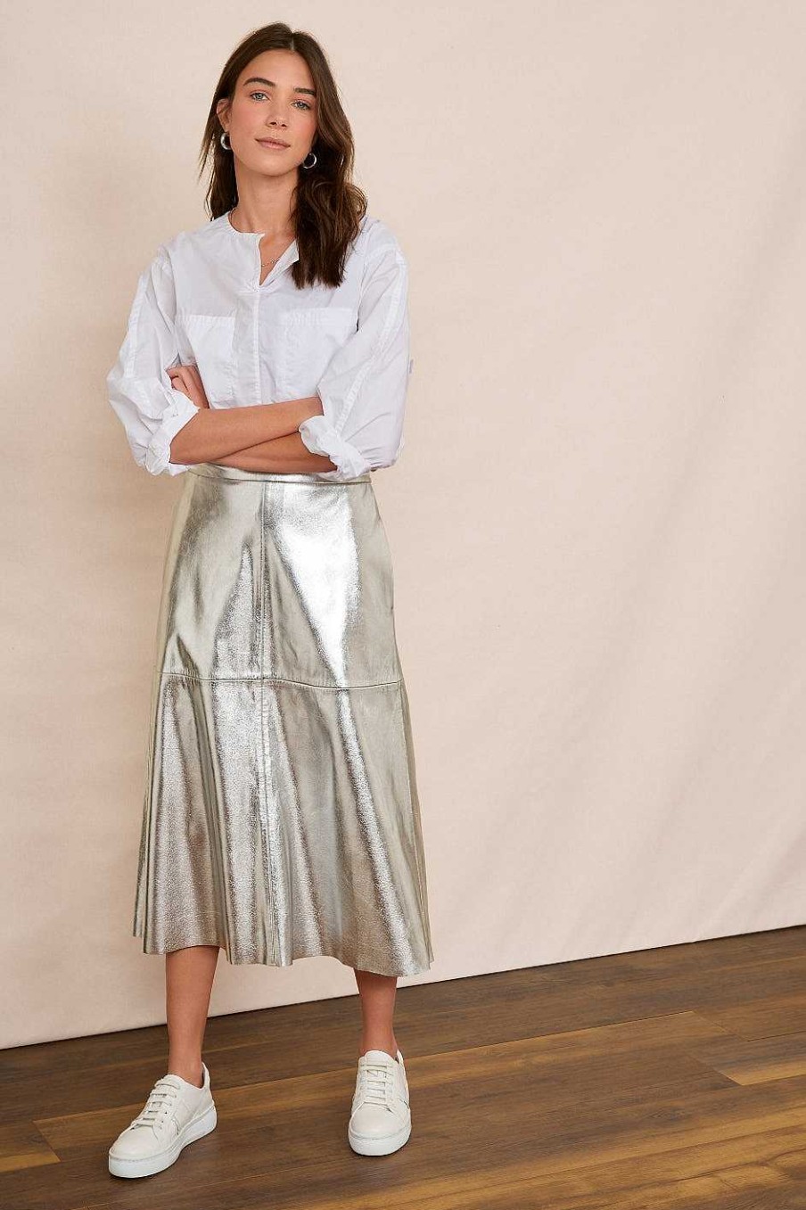 WYSE London Occasionwear | Lateisha Faux Leather Skirt - Silver