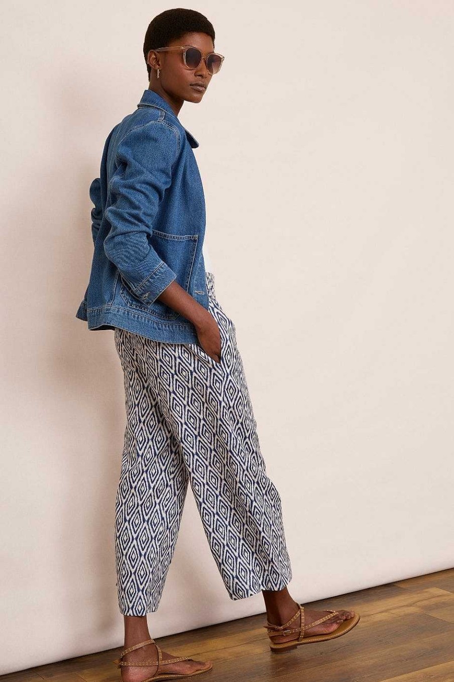 WYSE London Holiday | Penelope Linen Trouser - Midnight Ikat