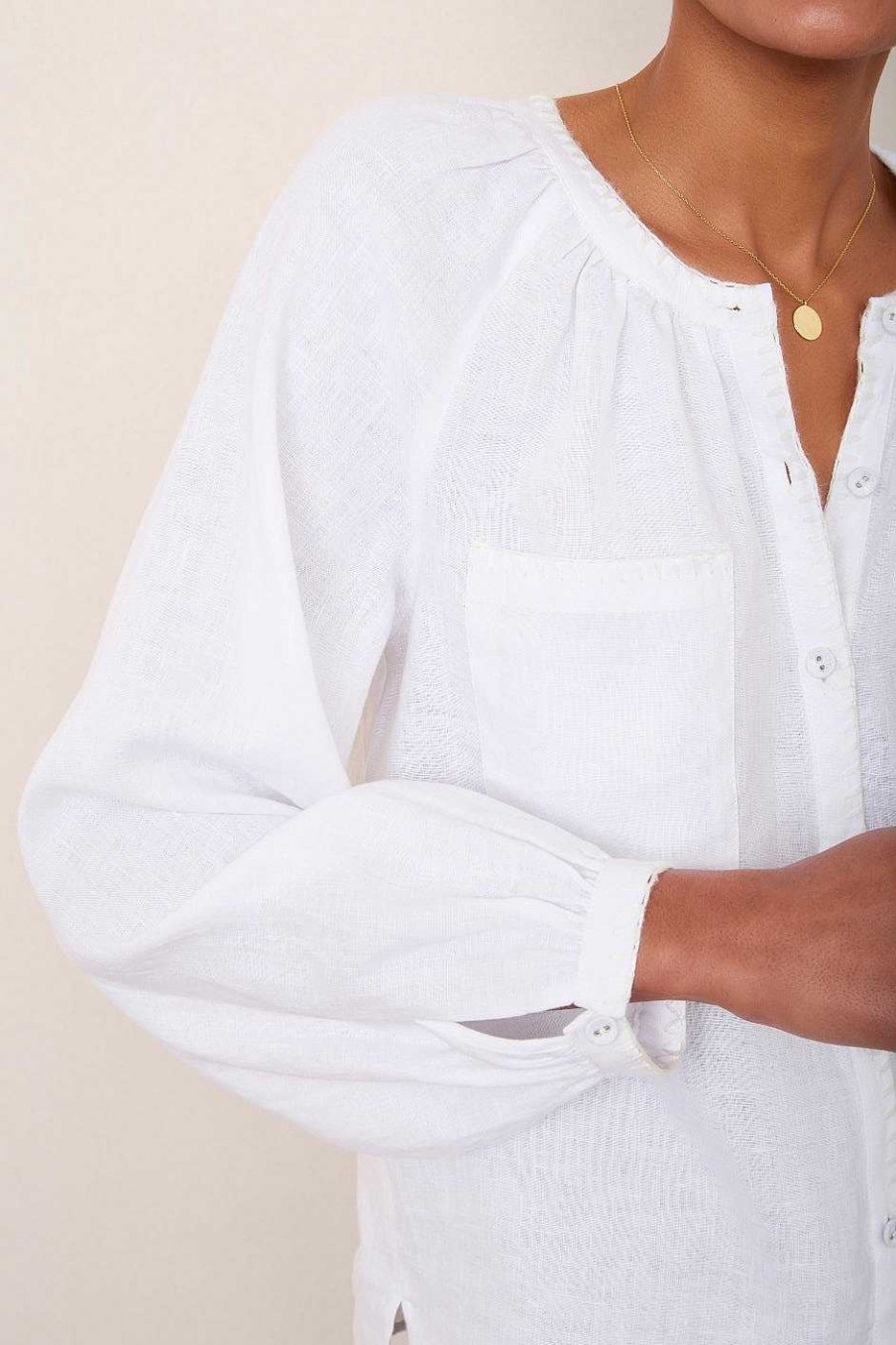 WYSE London Tops | Monica Linen Shirt - White