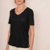 WYSE London Tops | Elyna Ric Rac Linen Tee - Black