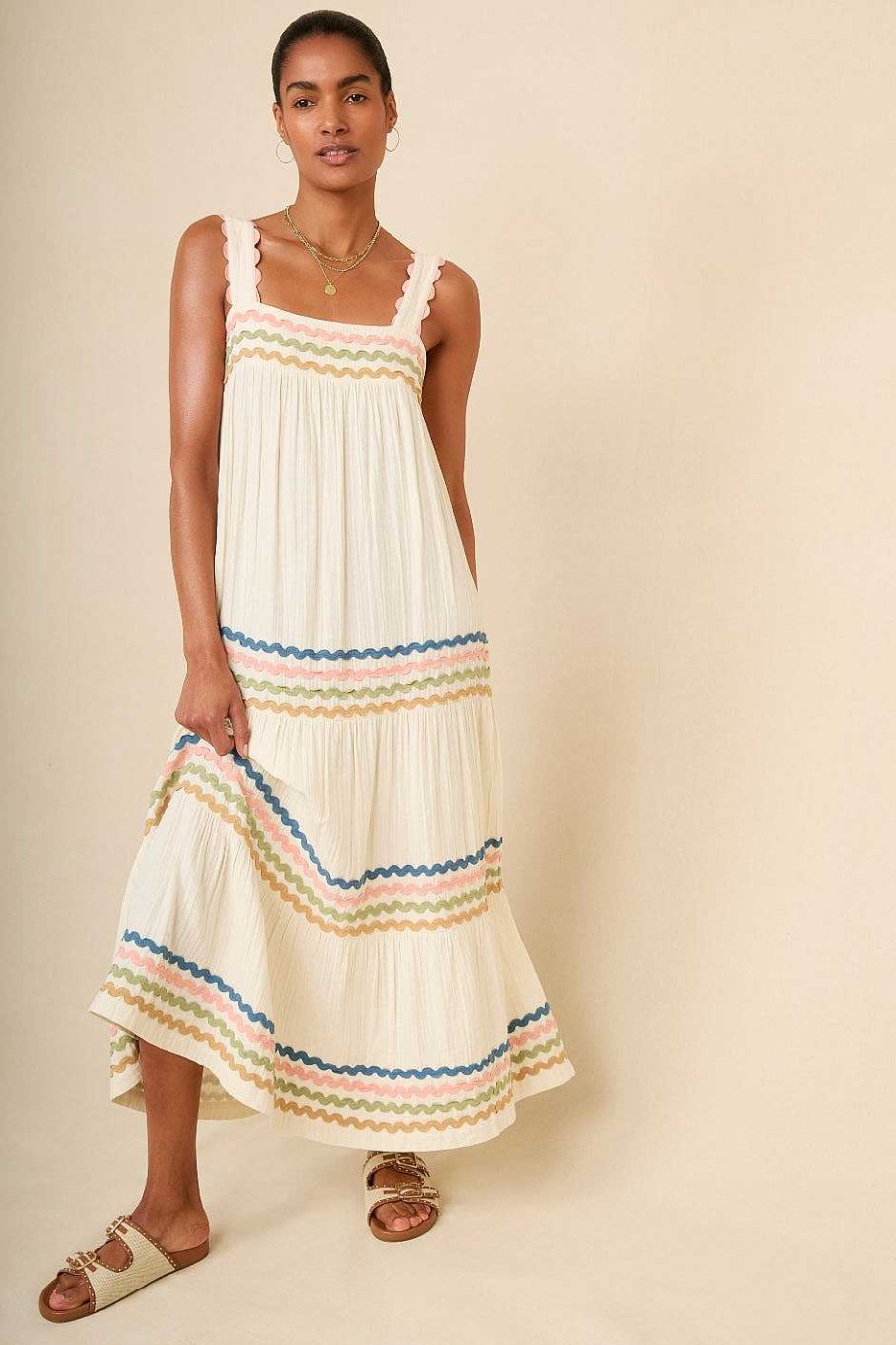 WYSE London Dresses & Jumpsuits | Luciella Ric Rac Dress - Ivory/Multi