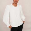 WYSE London Tops | Challes Woven Sleeve Tee - Ivory