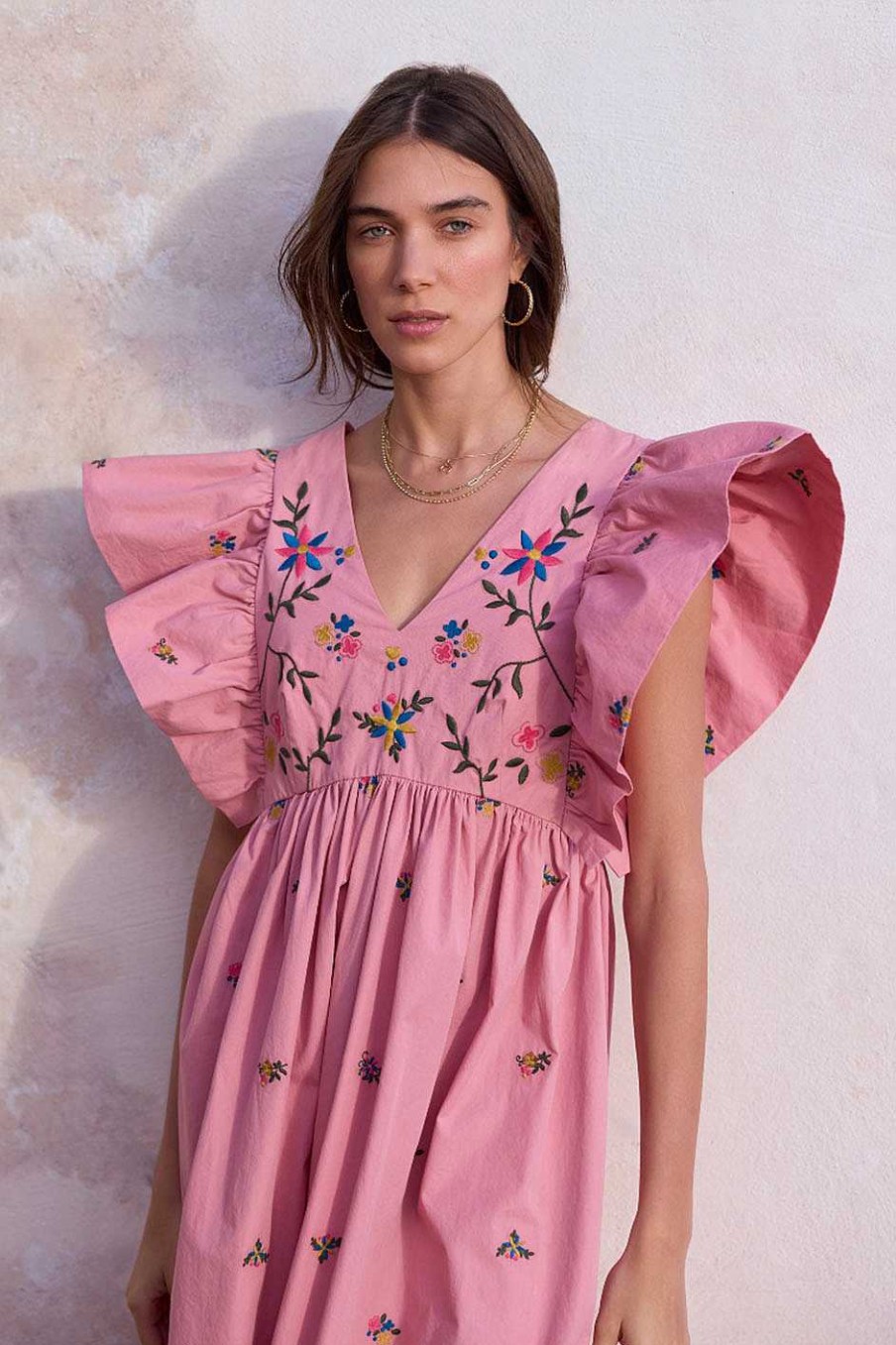 WYSE London Occasionwear | Emmeline Dress - Pink Embroidered