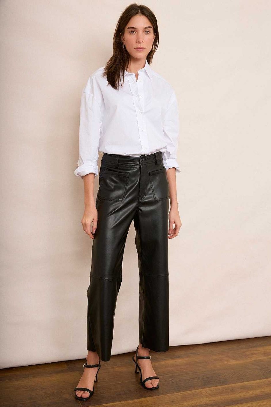 WYSE London Trousers | Jules Faux Leather Trousers - Black