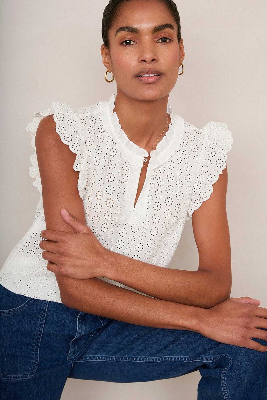 WYSE London Tops | Felicity Top - White Broderie