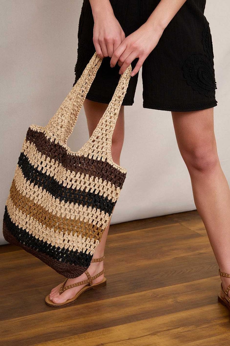 WYSE London Accessories & Shoes | Orla Raffia Bag - Chocolate Stripe